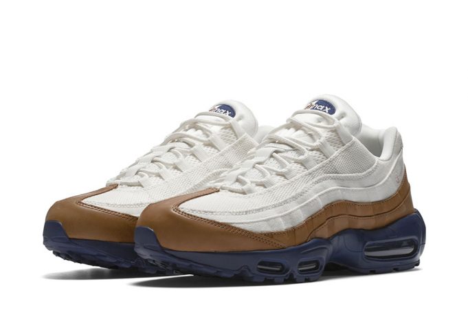 Nike Air Max 95 in White Canvas & Brown Leather