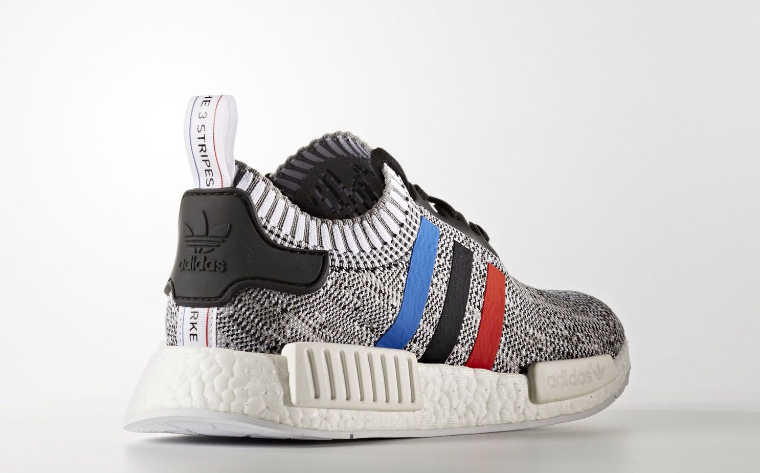 adidas NMD R1 Primeknit White Grey Tricolore Stripes