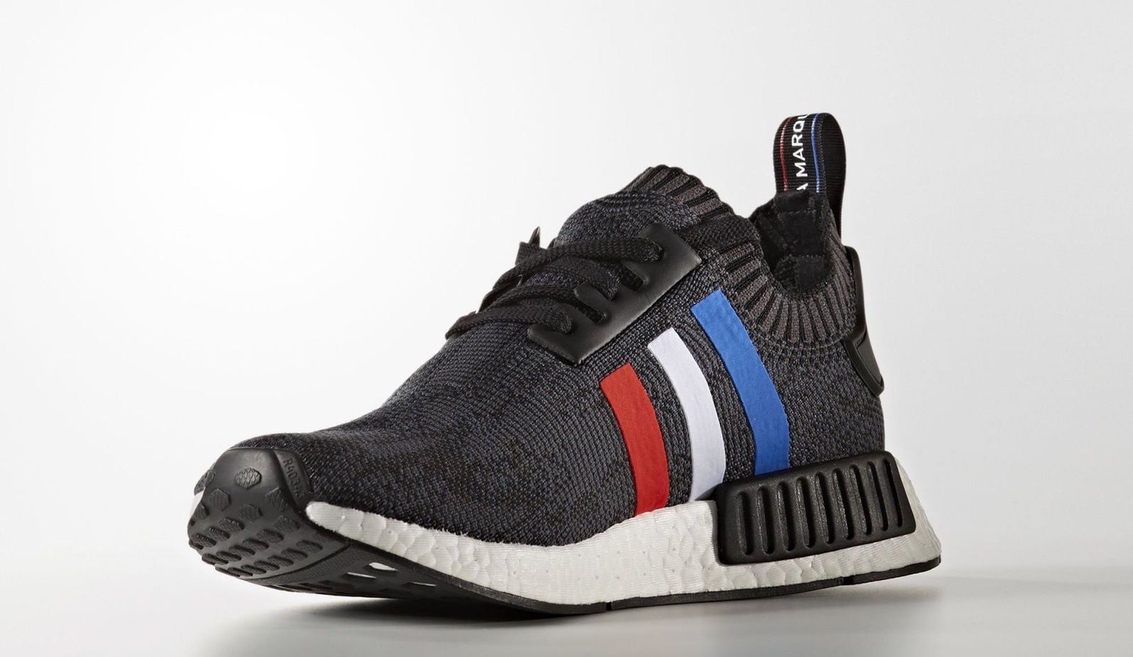 adidas NMD R1 Primeknit Black Tricolore Stripes