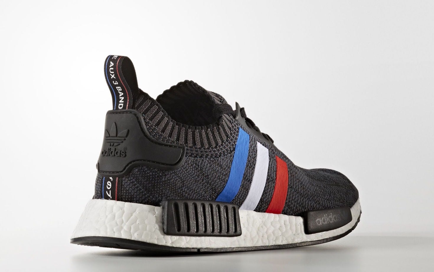 adidas NMD R1 Primeknit Black Tricolore Stripes