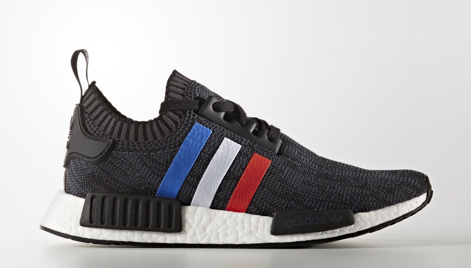 adidas NMD R1 Primeknit Black Tricolore Stripes
