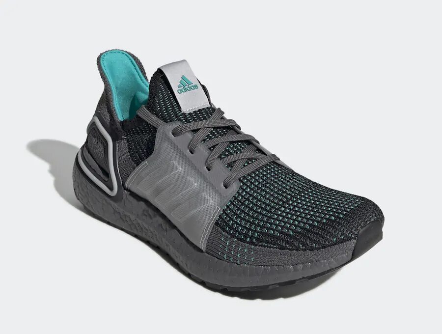 Grey adidas Ultra Boost 19 that Features Teal accents
