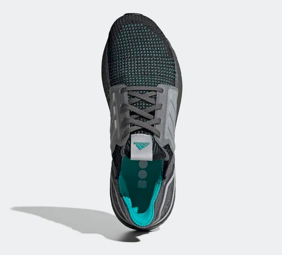 Grey adidas Ultra Boost 19 that Features Teal accents