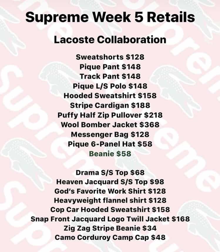 Supreme x Lacoste Highlights Supreme FW19 Week 5