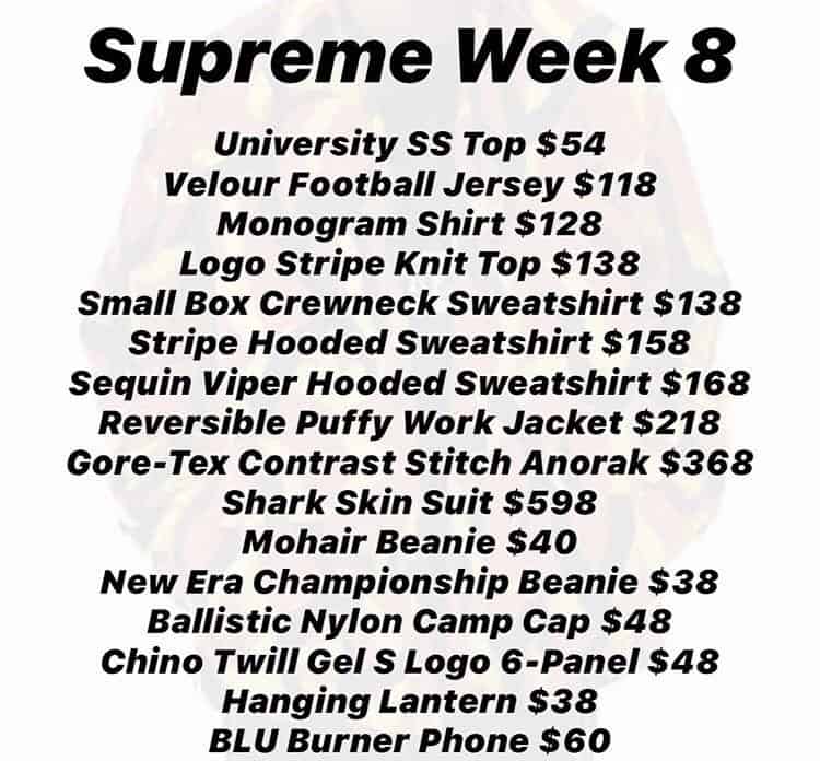 Supreme FW19 Week 8 Droplist