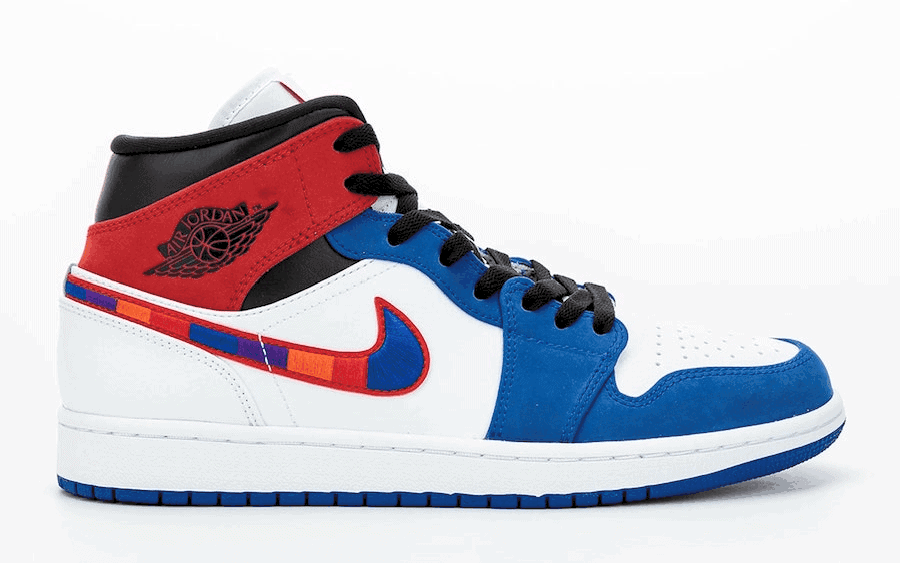 This Air Jordan 1 Mid Appears with A Multicolored Embroidered Nike Swoosh