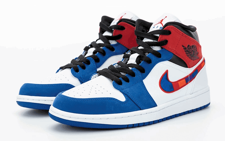 This Air Jordan 1 Mid Appears with A Multicolored Embroidered Nike Swoosh
