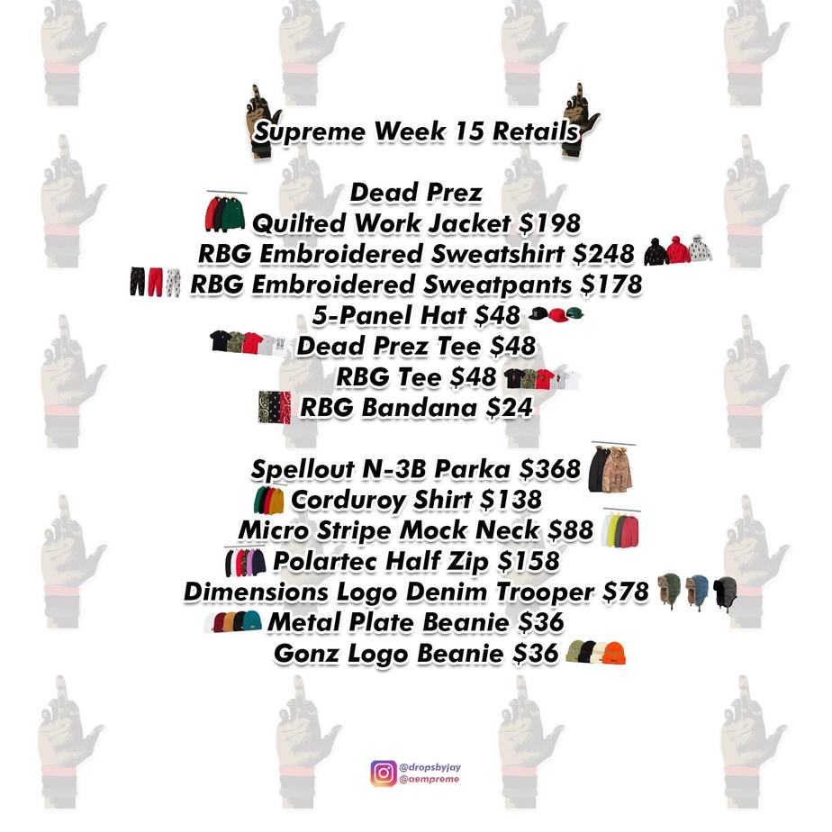 Supreme FW19 Week 15 Droplist + Retails