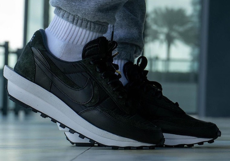 Sacai Nike Ldwaffle Black Nylon BV0073-002 Release Date On Feet