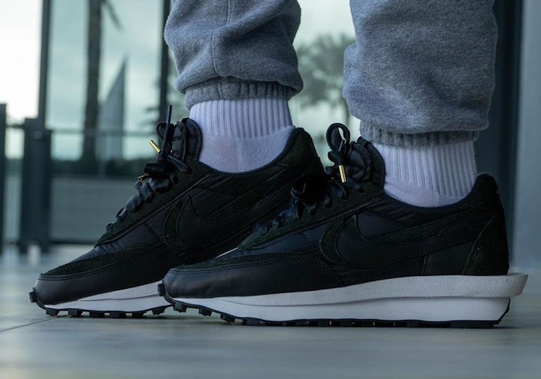 Sacai Nike Ldwaffle Black Nylon BV0073-002 Release Date On Feet