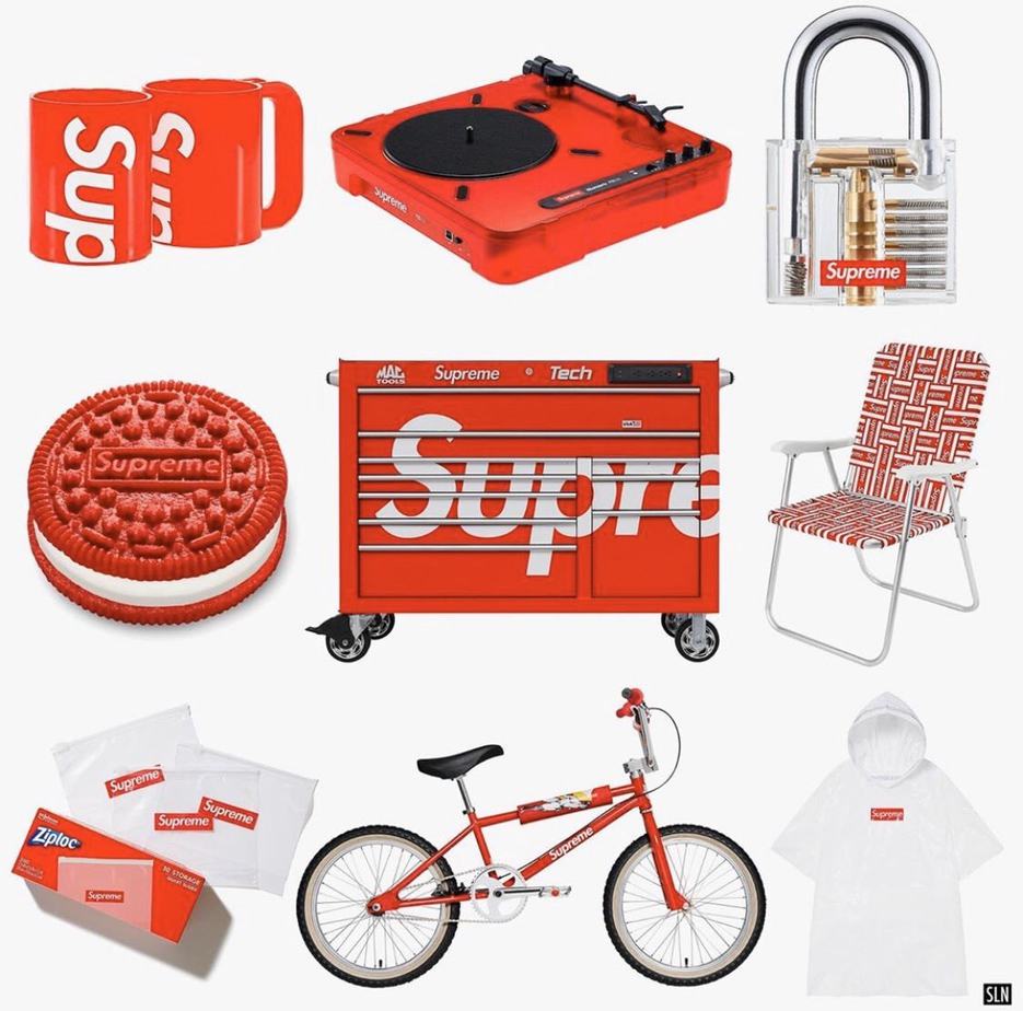 Supreme Spring/Summer 2020 accessories including a mug, turntable, lock, toolbox and bicycle