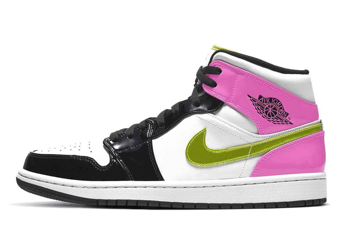 A Patent Leather and Multicolor Air Jordan 1 Mid will