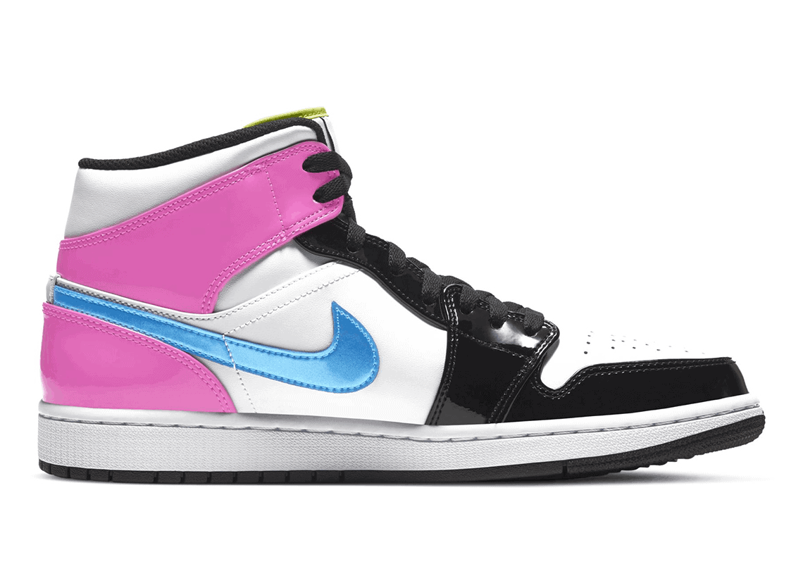 A Patent Leather and Multicolor Air Jordan 1 Mid will