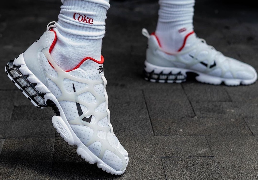 Stussy Nike Air Zoom Spiridon Kk White Habanero Red CJ9918-100 Release Date On Feet