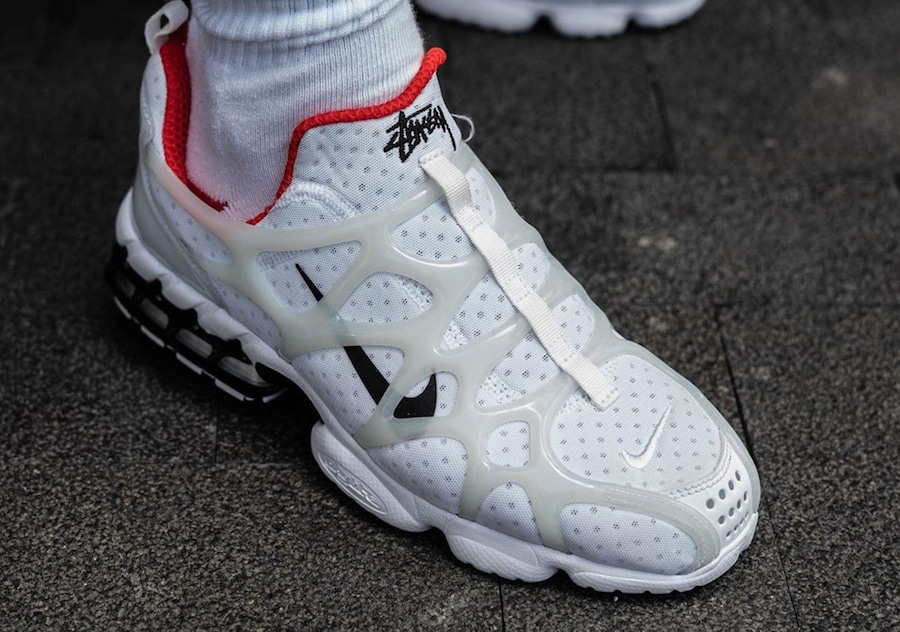 Stussy Nike Air Zoom Spiridon Kk White Habanero Red CJ9918-100 Release Date On Feet