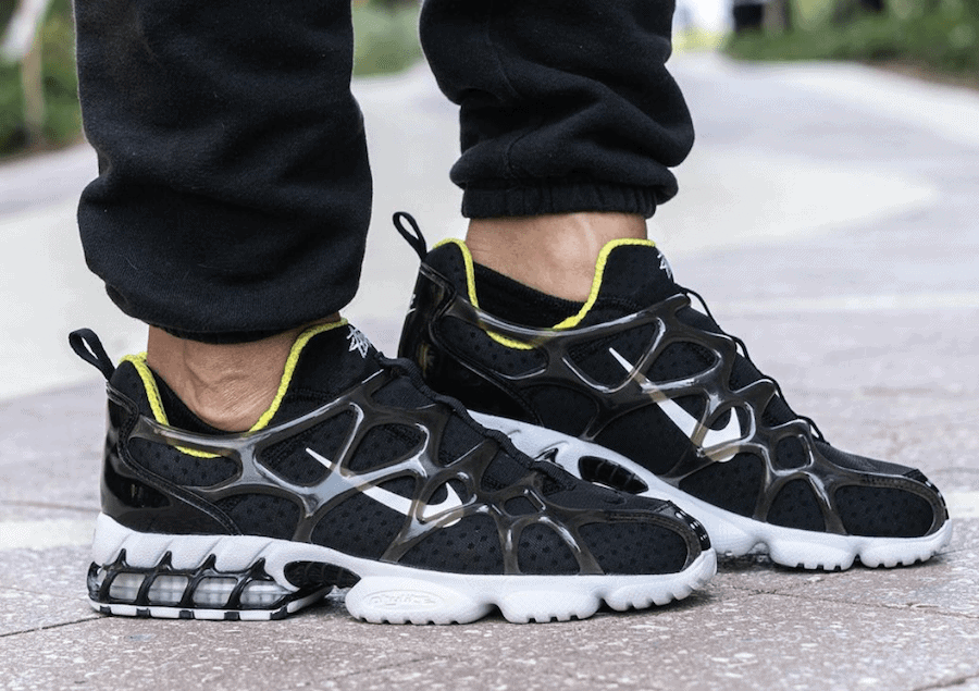 Stussy Nike Air Zoom Spiridon Kk Black Bright Cactus CJ9918-001 Release Date On Feet