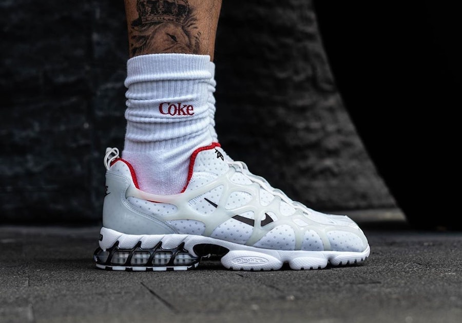 Stussy Nike Air Zoom Spiridon Kk White Habanero Red CJ9918-100 Release Date On Feet