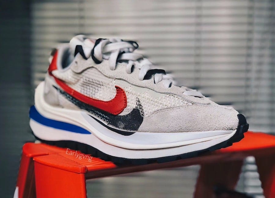 Official Look at the sacai x Nike VaporWaffle "Game Royal/Red"