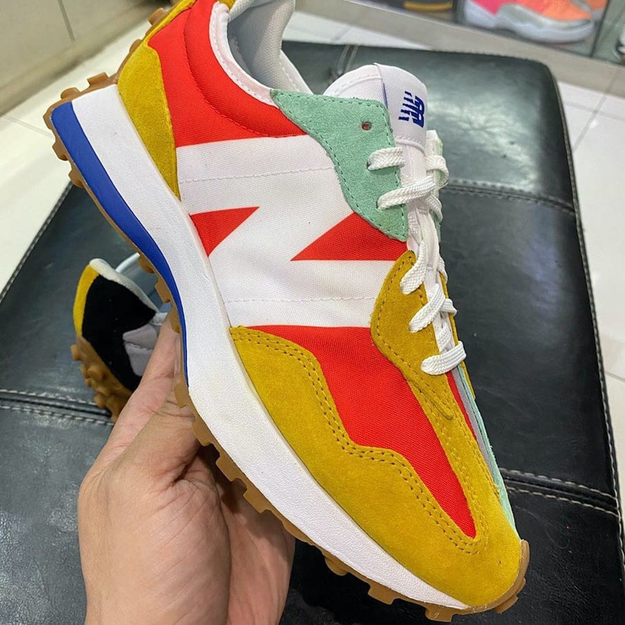 New Balance 327 Split Red Orange Yellow Green