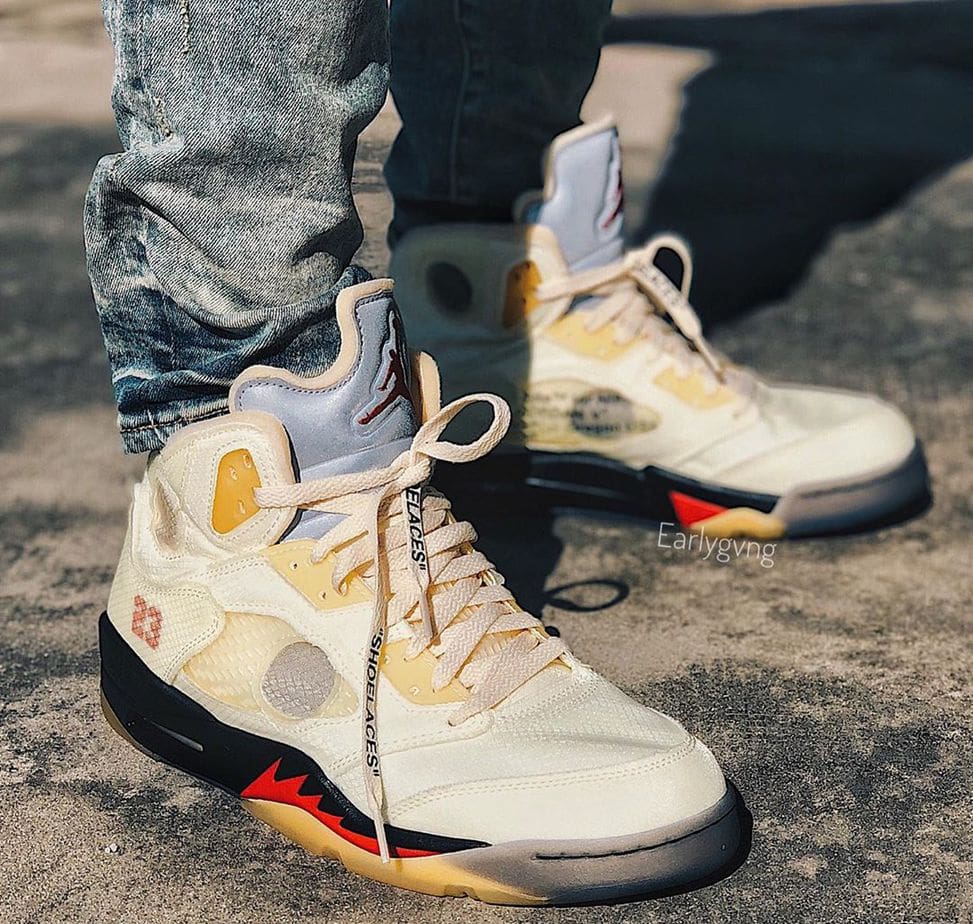 Off-White X Air Jordan 5 Sail On Foot