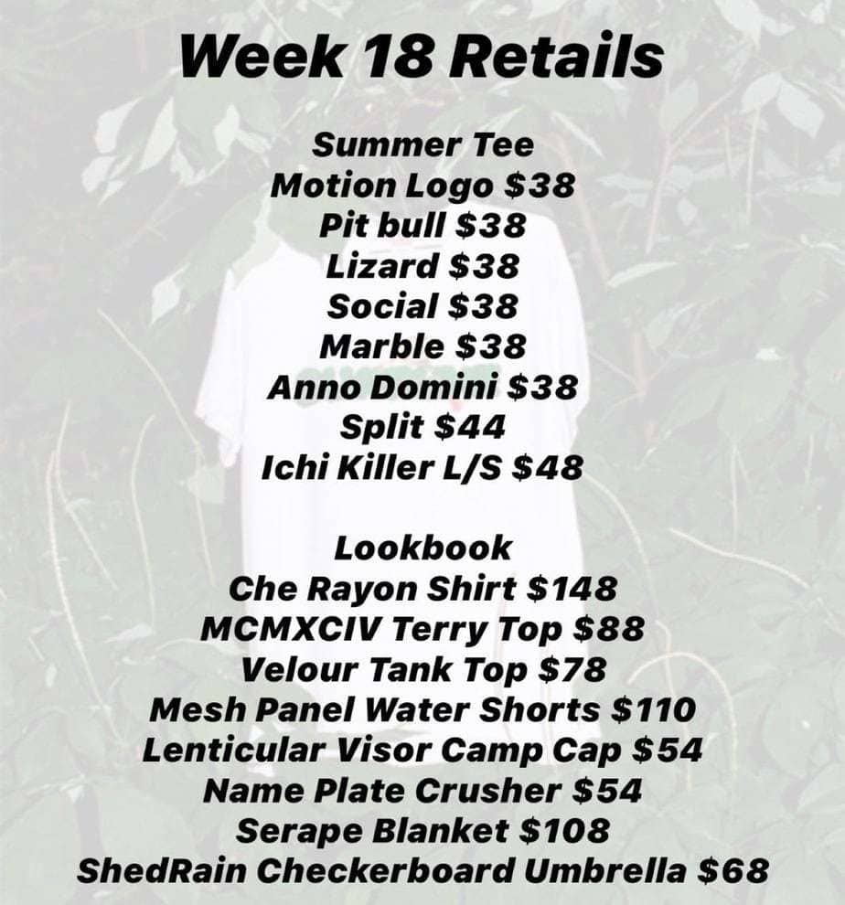 Supreme SS20 Week 18 Droplist