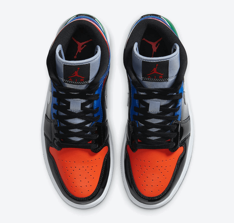 A Multicolor Patent Leather Upper Adorns this Air Jordan 1 Mid