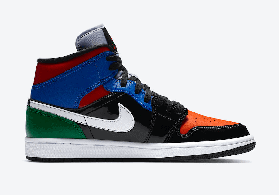 A Multicolor Patent Leather Upper Adorns this Air Jordan 1 Mid