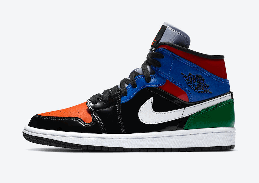 A Multicolor Patent Leather Upper Adorns this Air Jordan 1 Mid