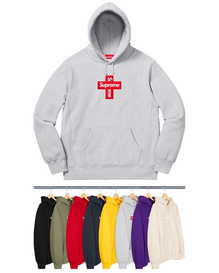 Supreme Cross Box Logo hooded sweatshirt in grey and additional colorways