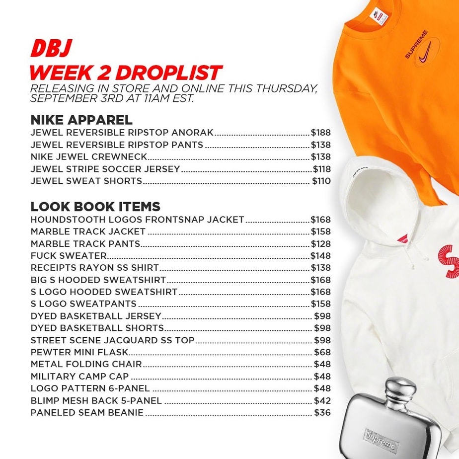Supreme FW20 Week 2 Droplist + Retails