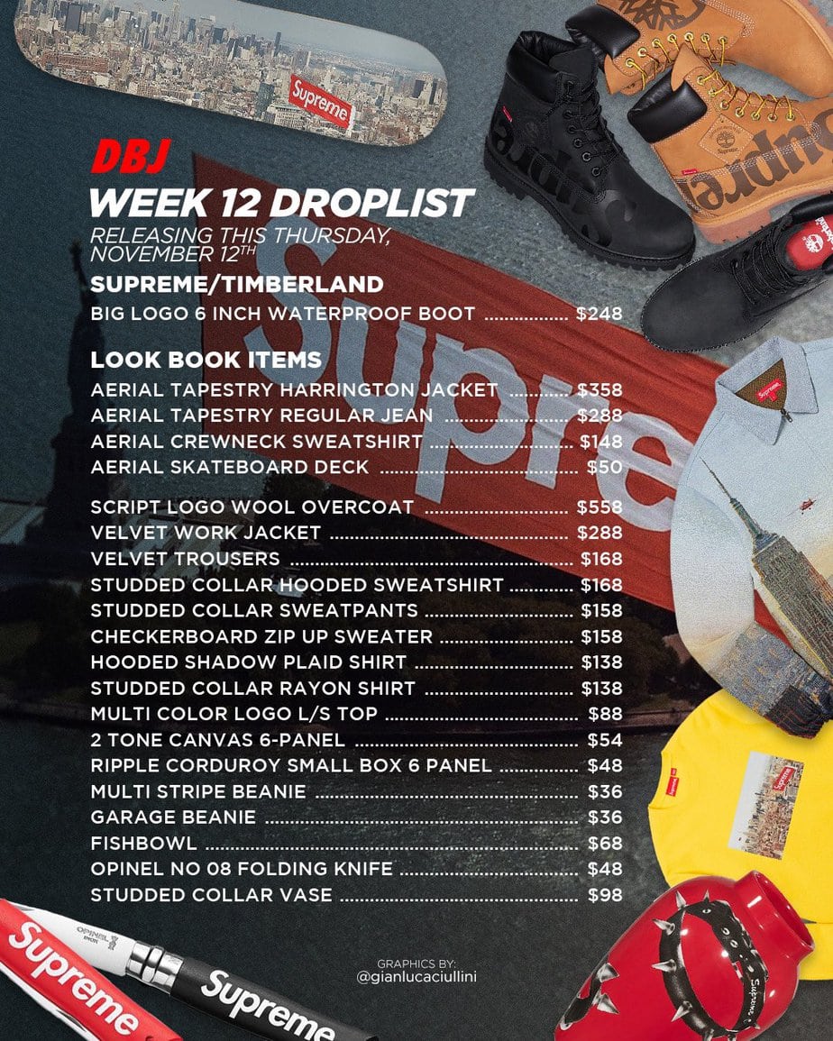 Supreme FW20 Week 12 Droplist