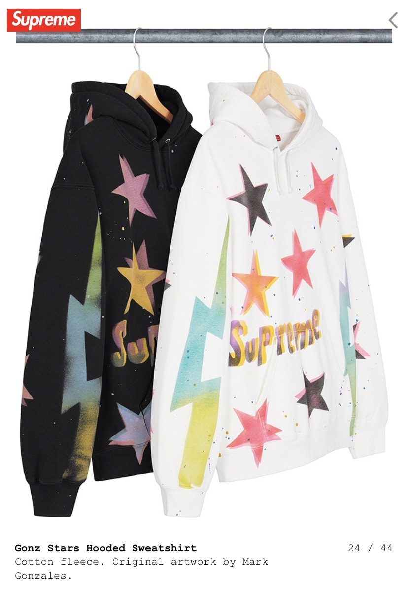 Supreme Stars Arc hooded sweatshirts in black and white