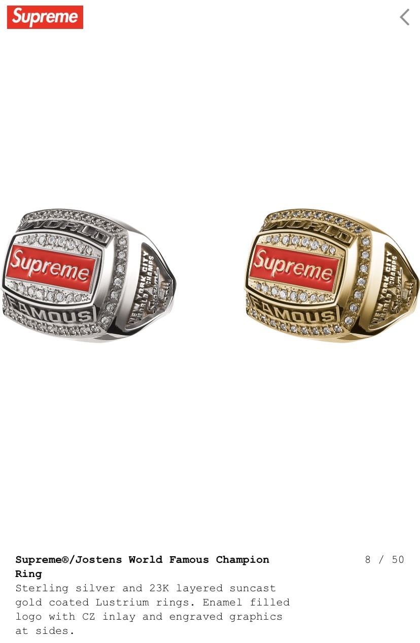 Supreme championship rings in silver and gold tones