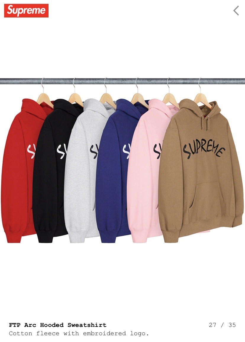 Supreme FTP Arc hooded sweatshirts in six colors
