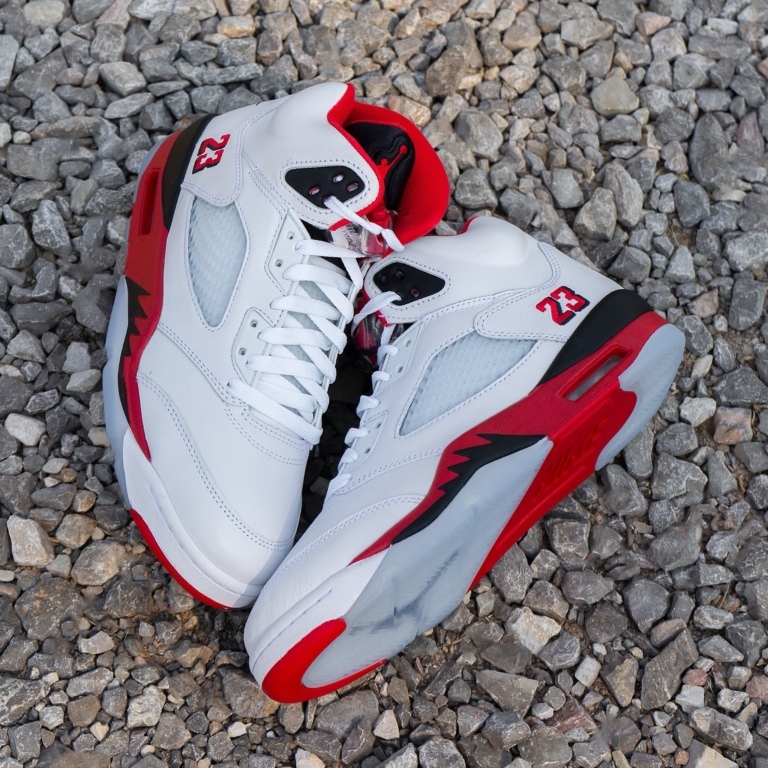 The Air Jordan 5 “Fire Red” Black Tongue is Now Available