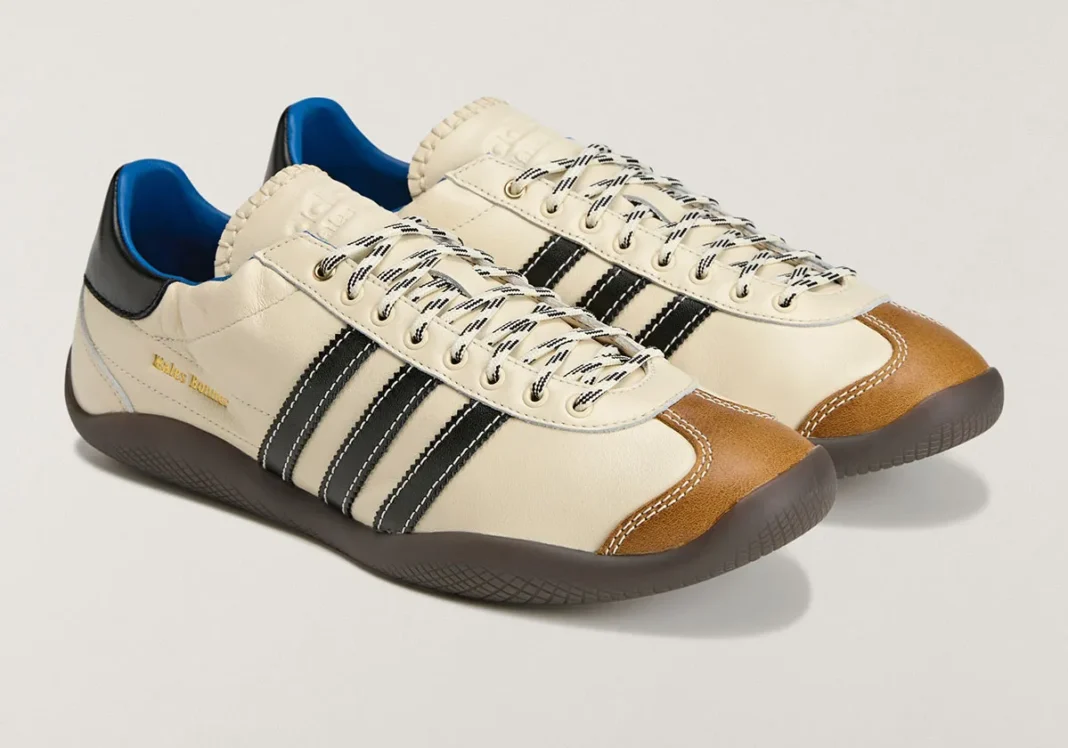 Wales Bonner x adidas Karintha Tan Brown KK4981 lateral view showing tan leather upper with brown toe cap and blue interior