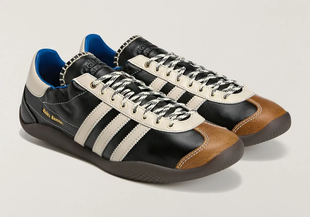 Wales Bonner x adidas Karintha Black Brown KI8476 lateral view showing black leather upper with brown toe cap and rope laces