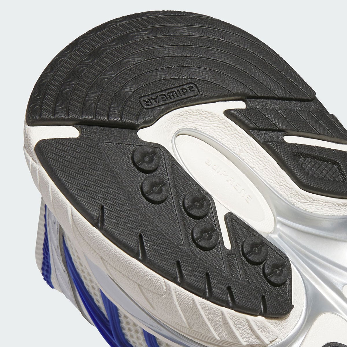 Close-up of the heel showing the blue adiPRENE pod stamped into the midsole of the adidas Adistar XLG 2.0