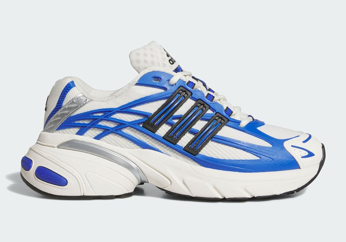 Lateral view of the adidas Adistar XLG 2.0 “Royal Blue” with cobalt TPU overlays and black 3-Stripes lace cage