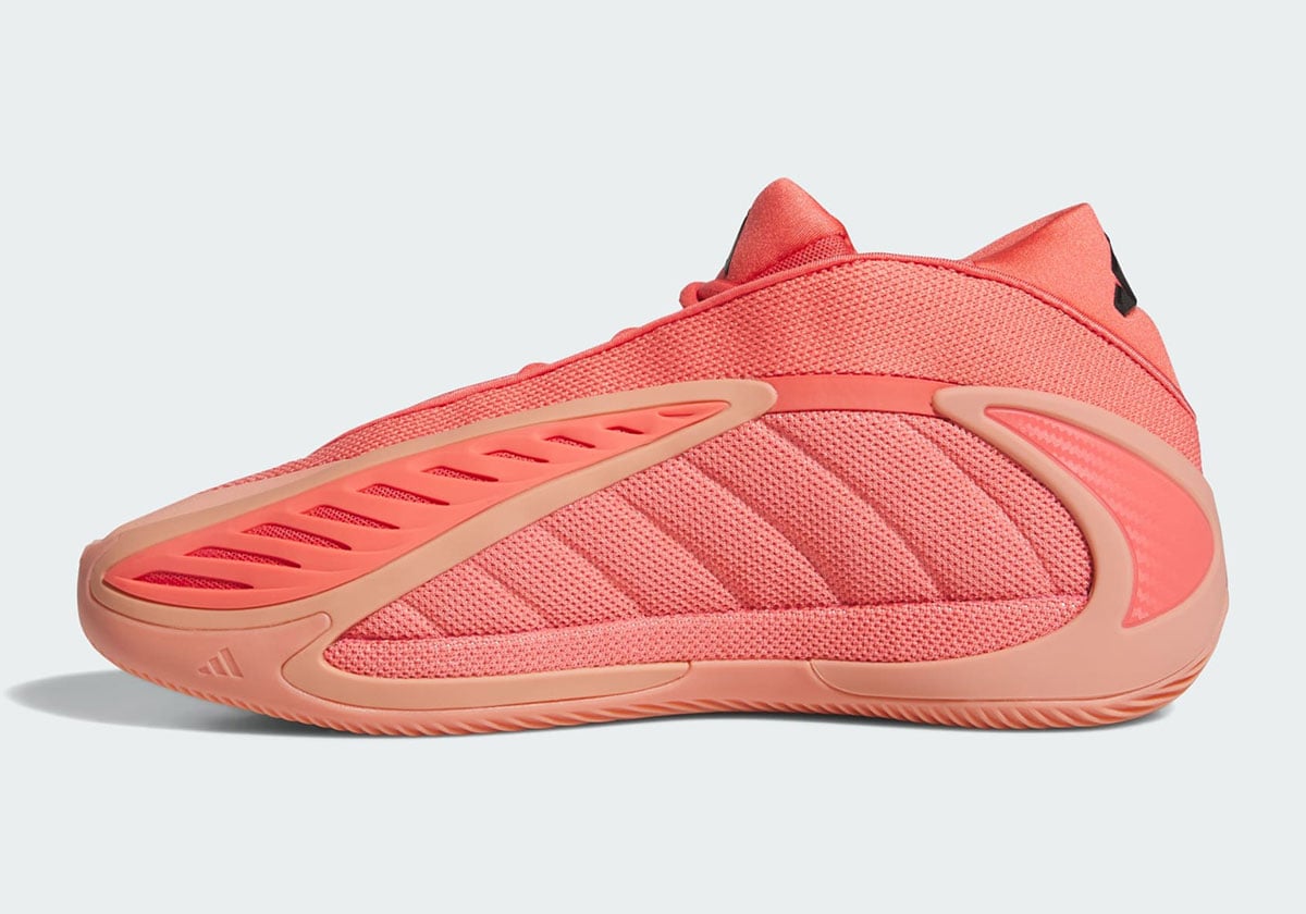 Medial profile of the Anthony Edwards 2 Georgia Red Clay with tonal coral mesh and salmon support cage along the midfoot