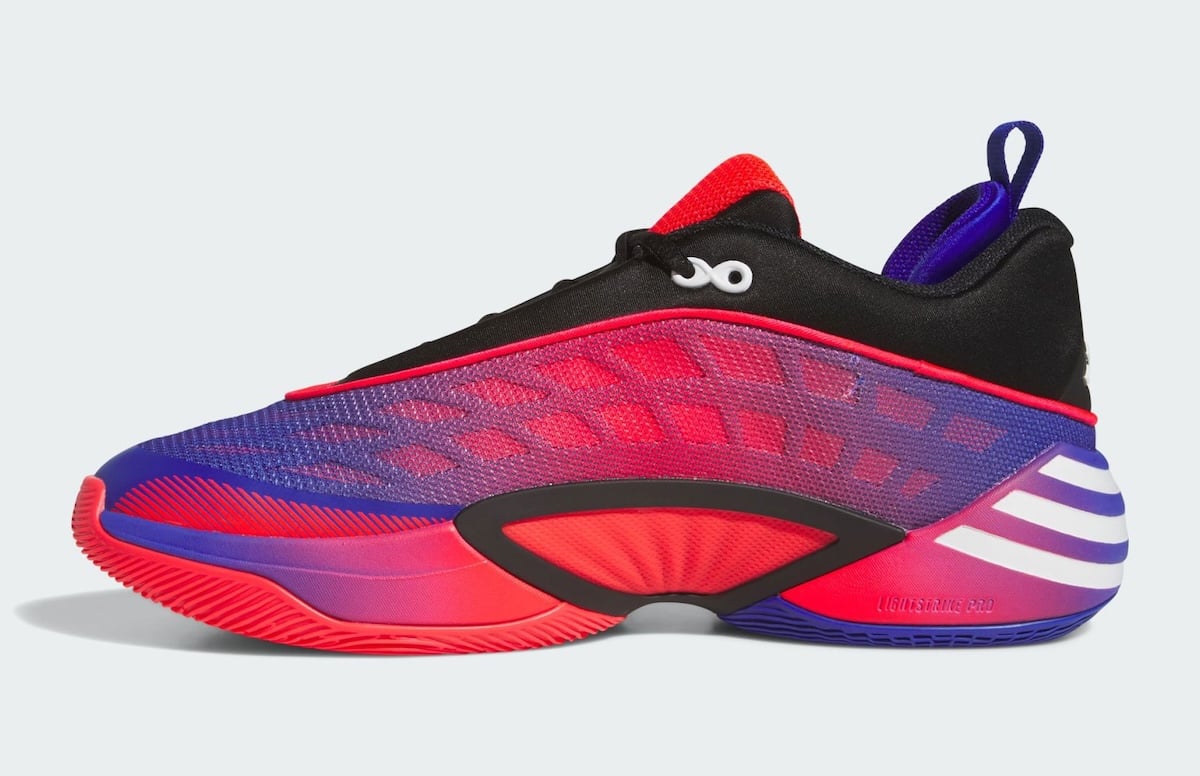 Medial side of the DON Issue 8 “Spida-Man” showing the Lightstrike Pro midsole and blue heel pull tab