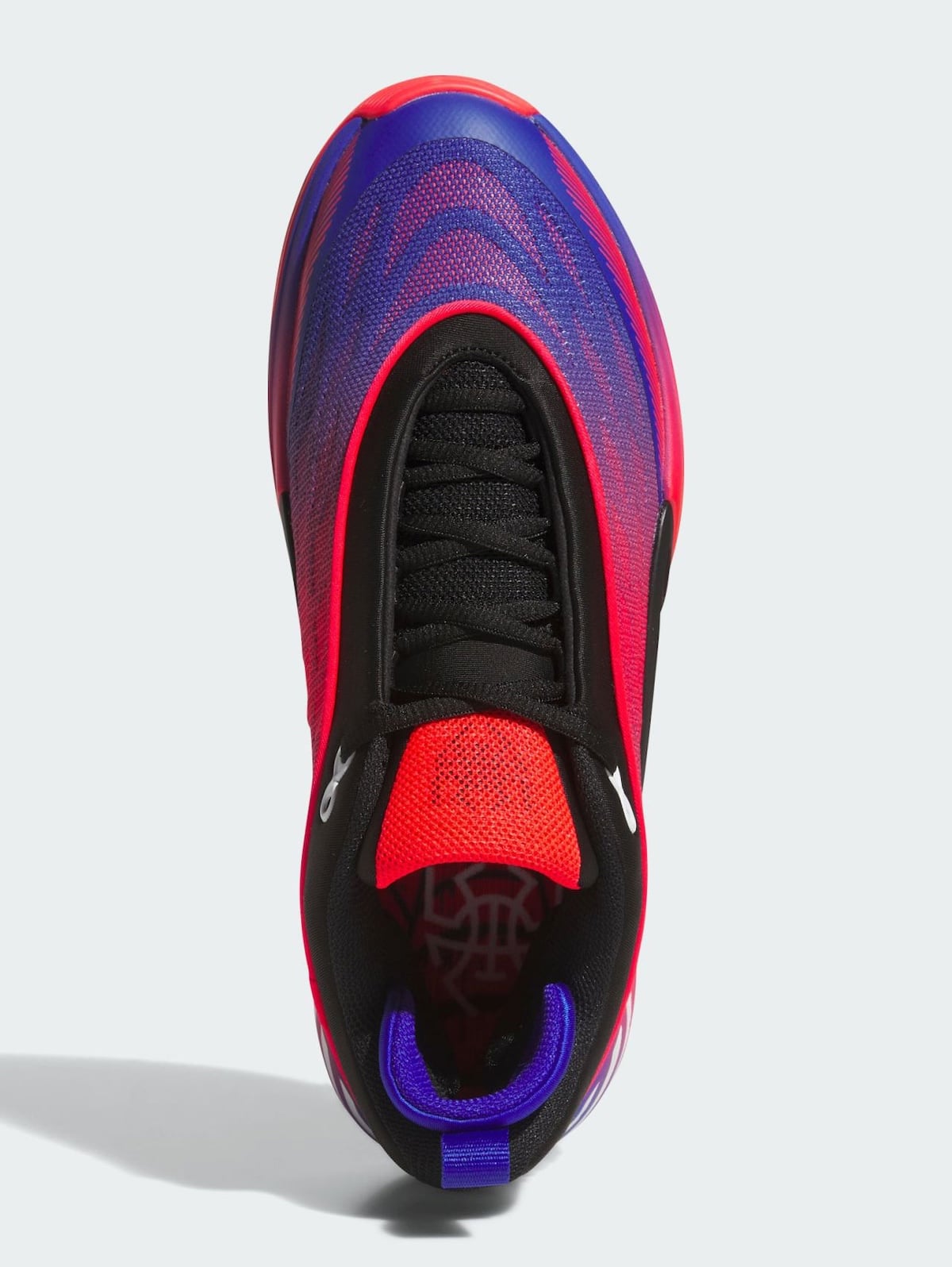 Top-down look at the Spida-Man DON Issue 8 lacing, black tongue, and red web-print interior