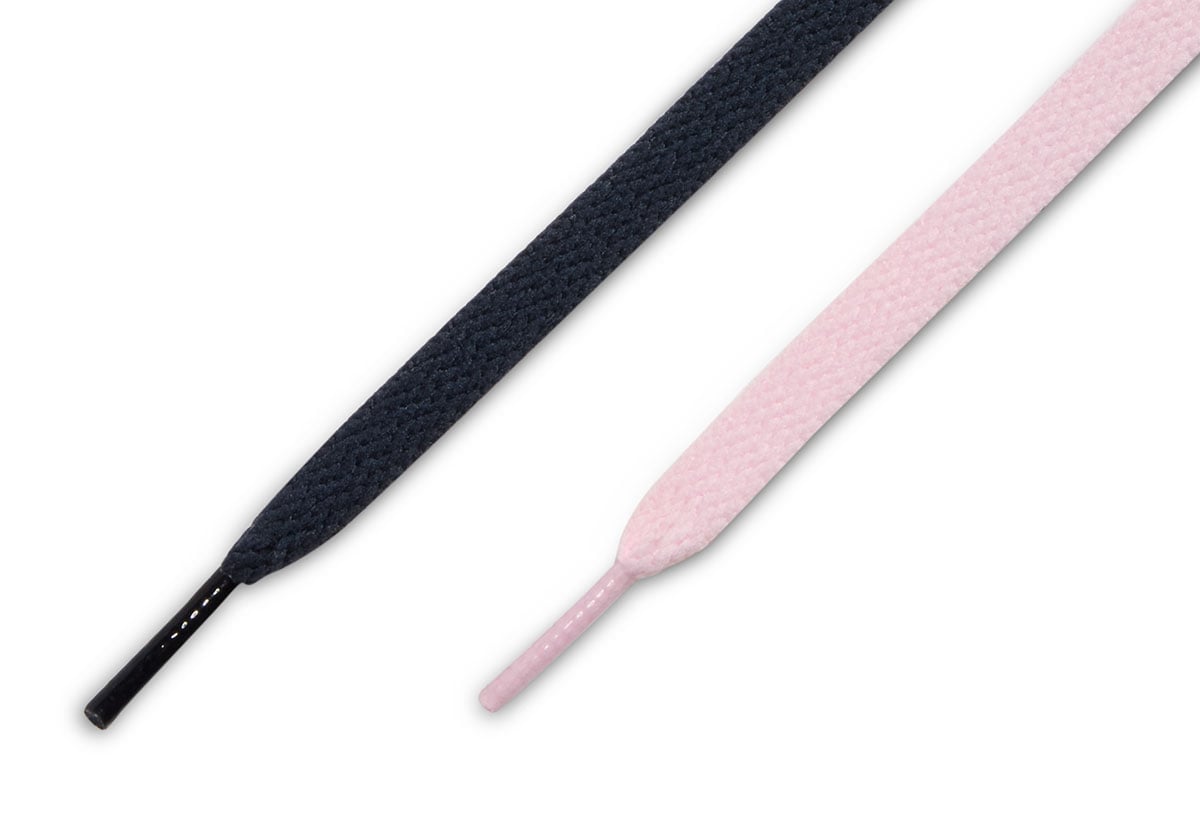 The two included lace sets, navy and soft pink, that ship with the Air Jordan 1 Mid Obsidian