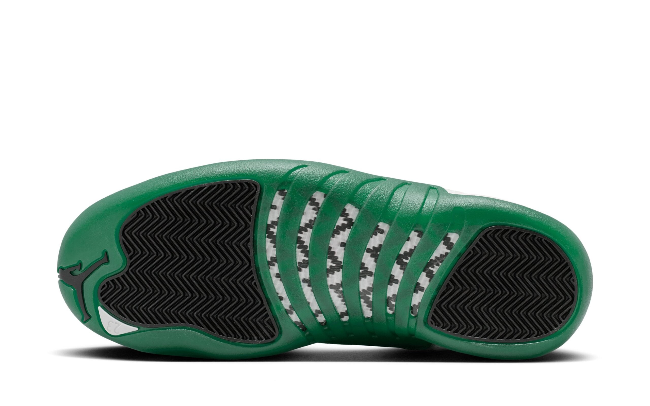Green herringbone outsole of the Air Jordan 12