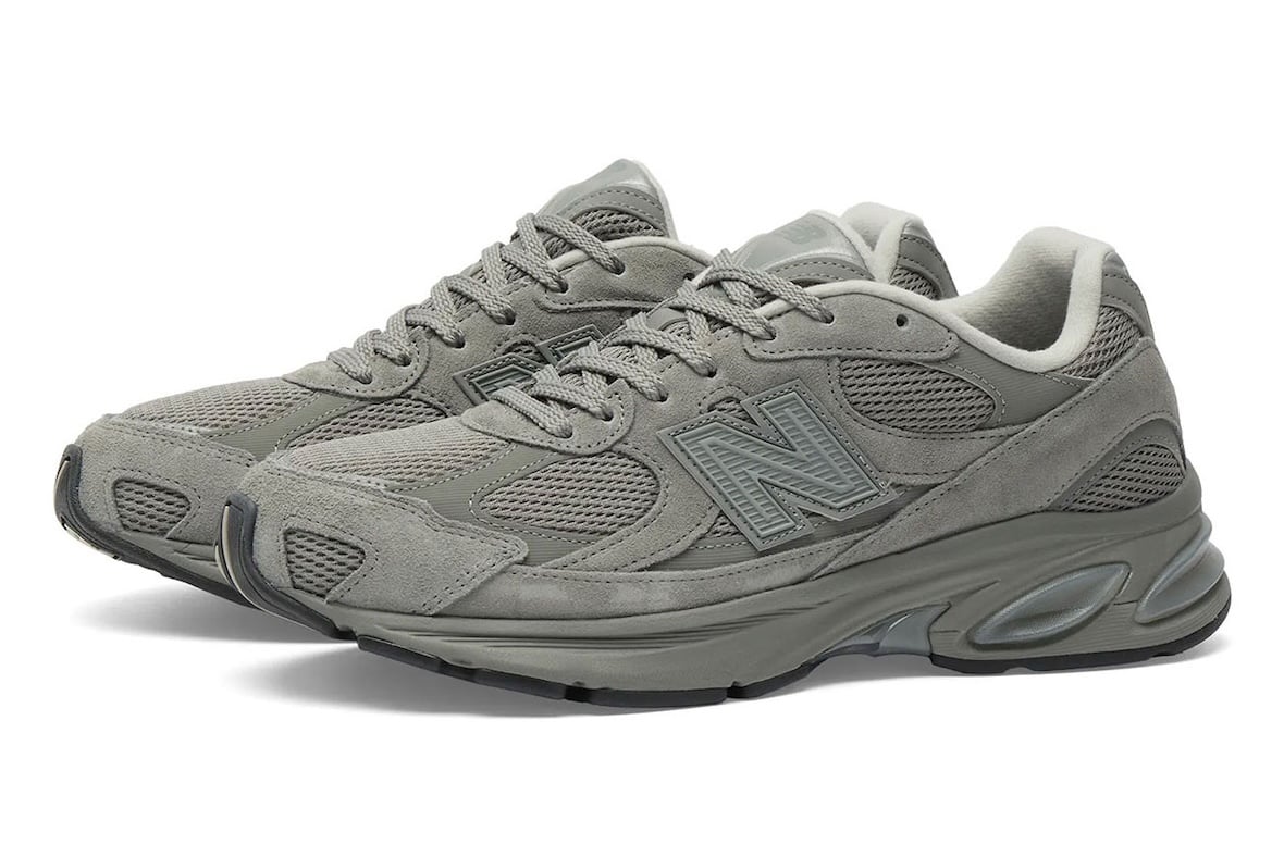 Front three-quarter view of the New Balance 2010 "Harbor Grey," a tonal grey mesh-and-suede runner on a sculpted ABZORB midsole