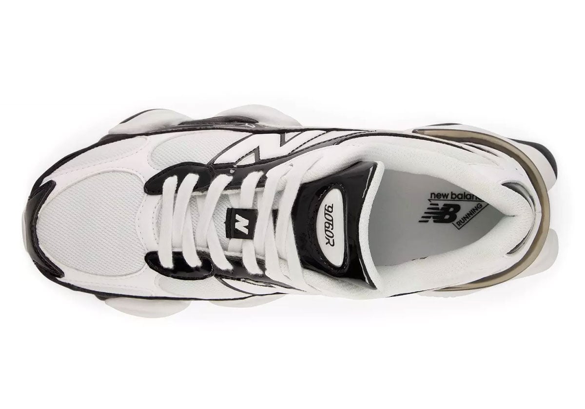 Top-down look at the 9060R showing the white laces, mesh tongue, and "9060R" branding on the lace loop