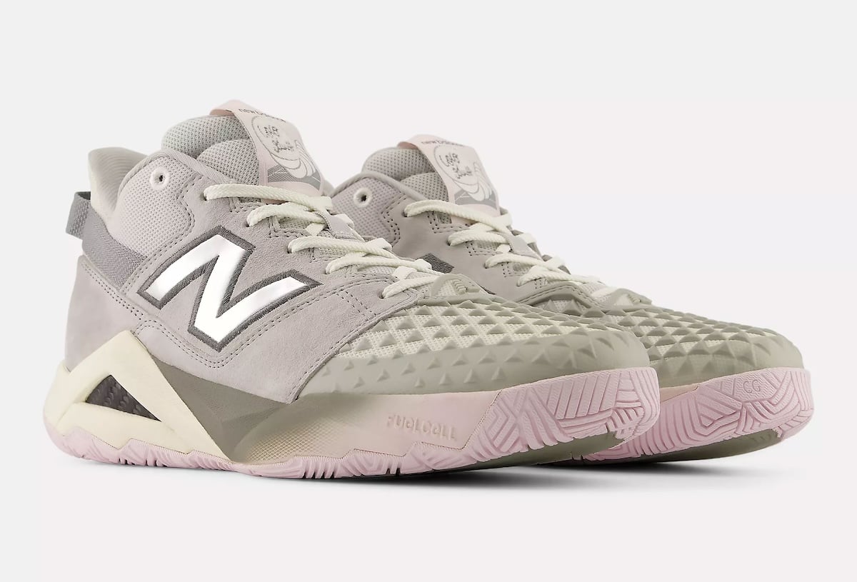 Front three-quarter view of the New Balance Coco CG2 pair in the muted Paris-inspired Roland Garros colorway