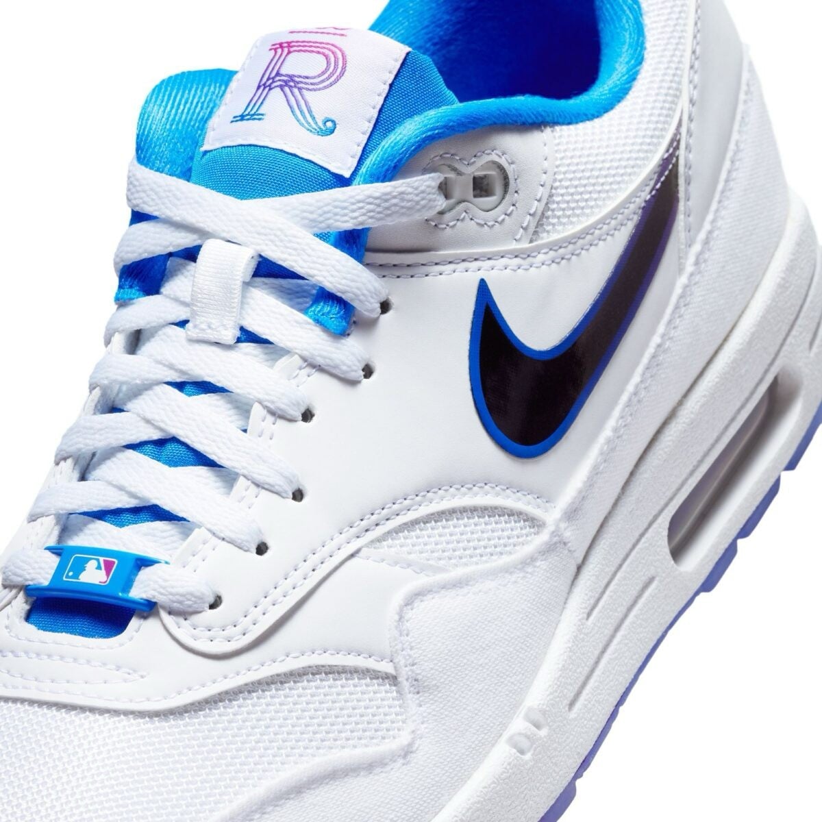 Nike Air Max 1 City Connect "Kansas City Royals" Swoosh and MLB lace lock detail