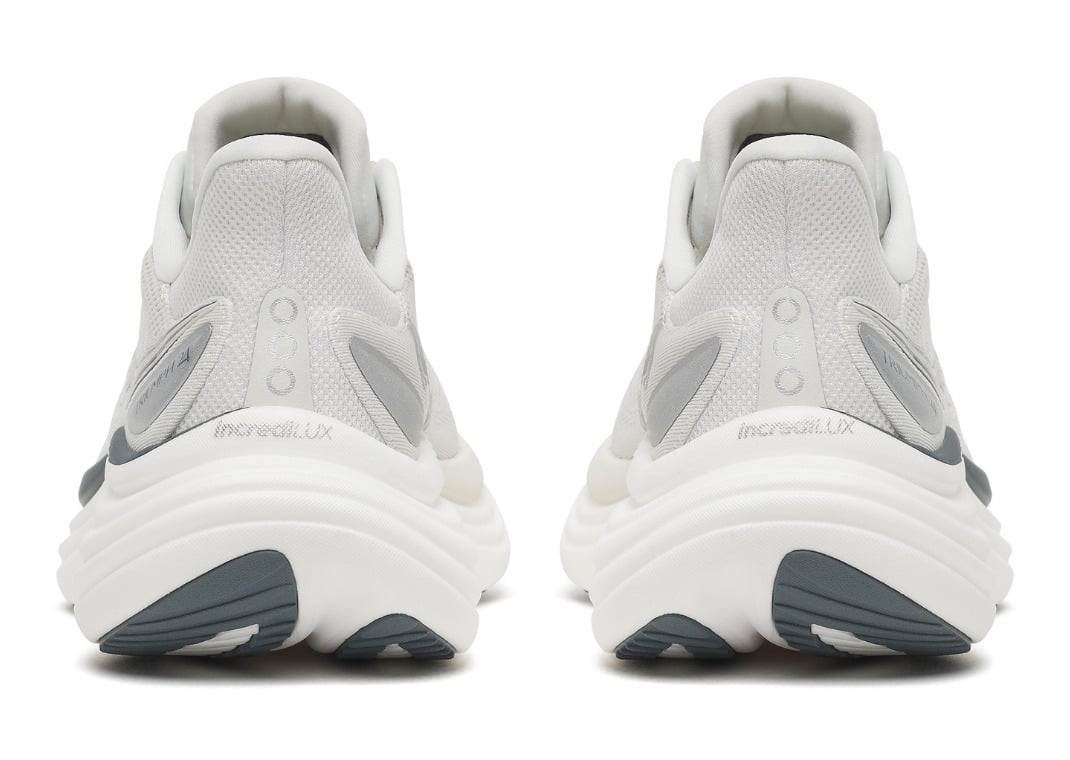 Heel view of the Quartz/Anchor pair with the incrediLUX foam callout printed on the midsole