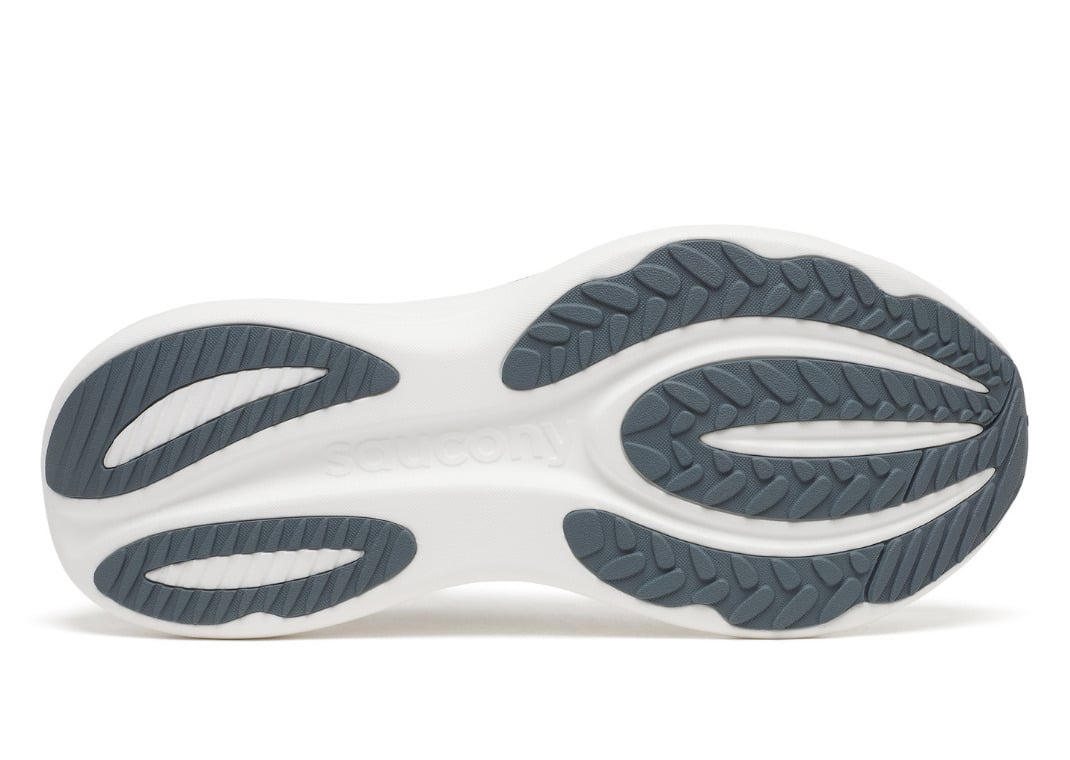 Anchor-grey carbon rubber outsole of the Triumph 24 showing the deep flex grooves through the forefoot